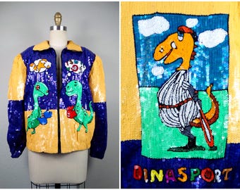 RARE Sequin Dino Jacket / Unique Dinosaur Sports Wearable Art
