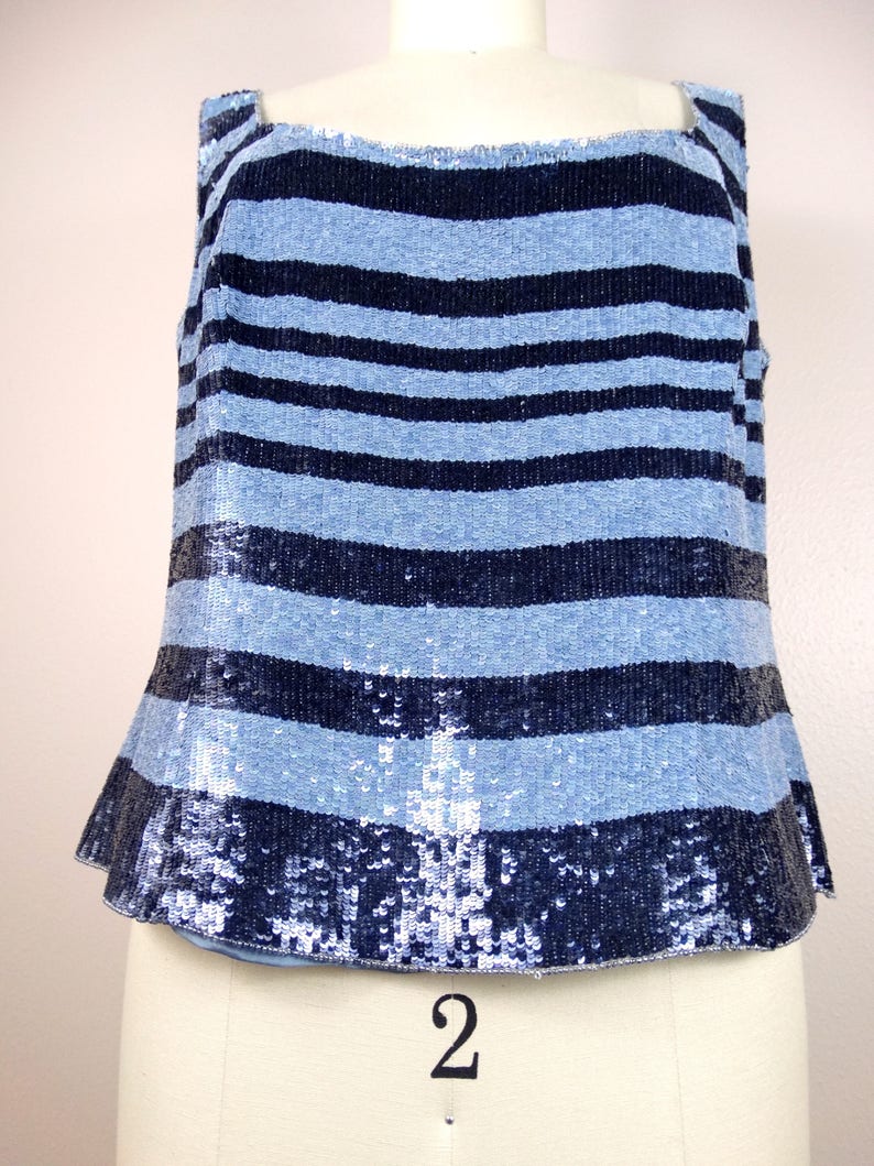ESCADA Striped Sequin Top Fully Sequined Beaded Designer Top Size 44