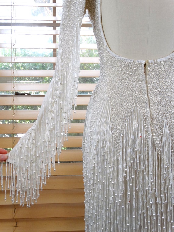 Dripping Pearls Beaded Wedding Dress / White Silk… - image 7