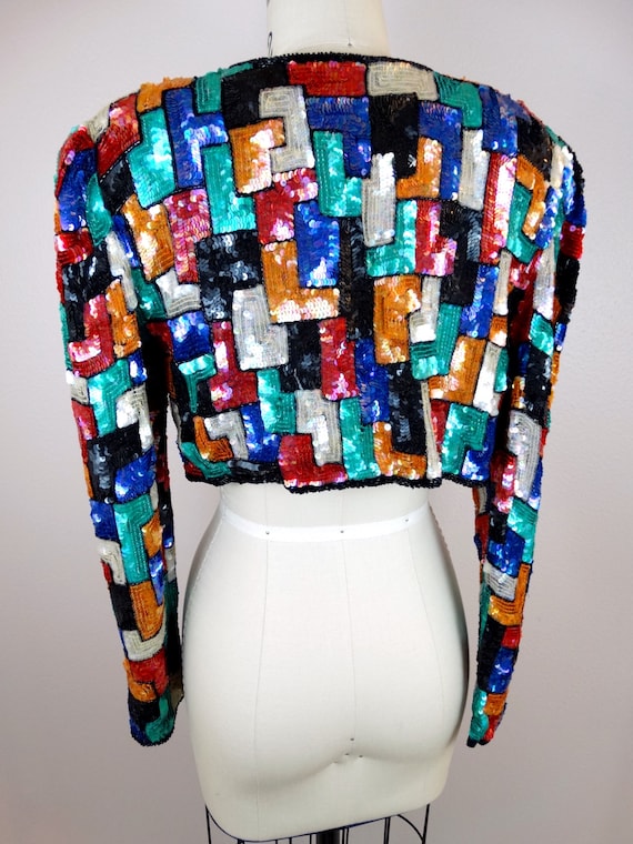 Colorblock Sequin Bolero / Jeweled Sequined Cropp… - image 4