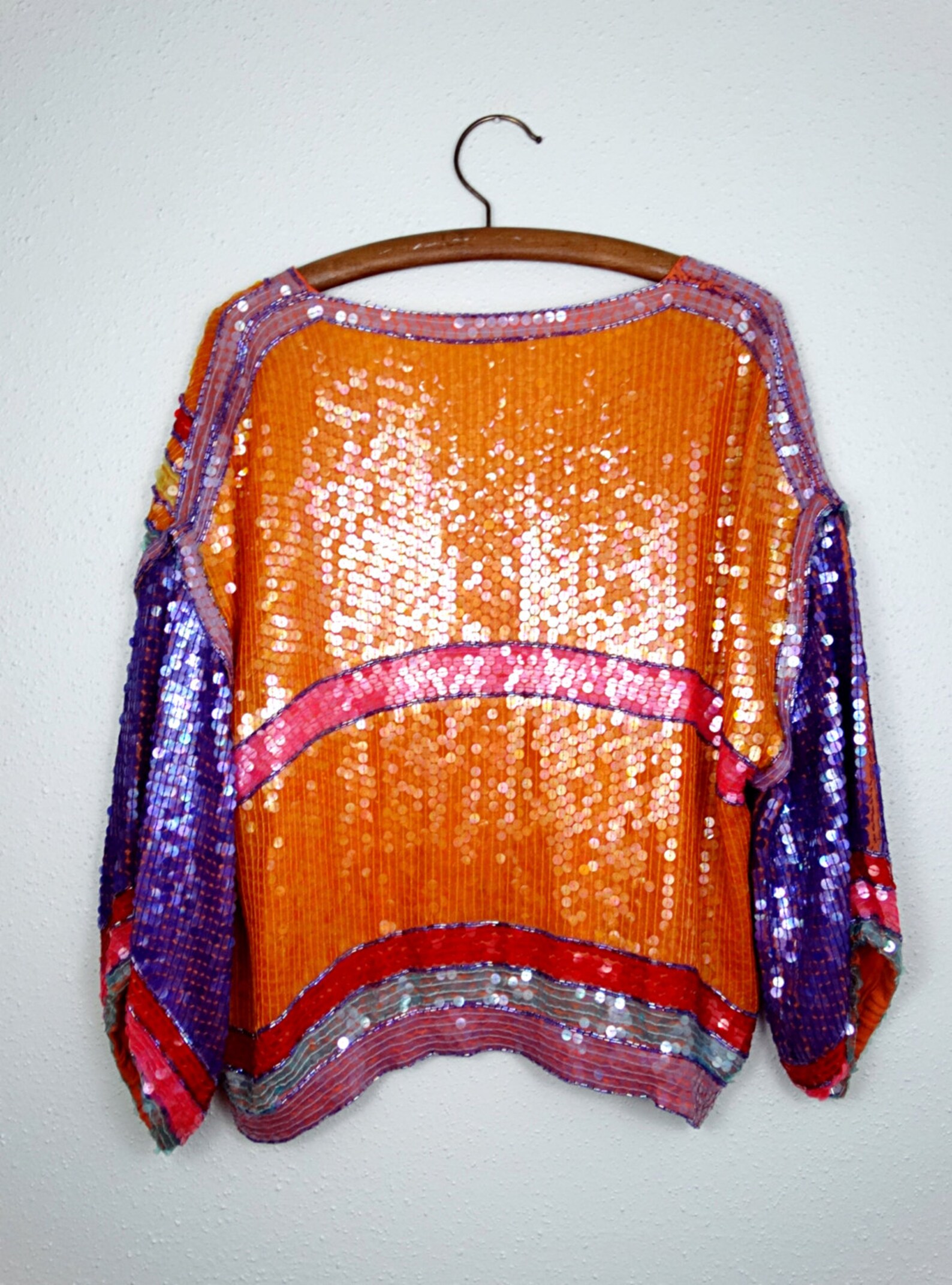 Orange Sequin Top V Hem