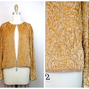 L/XL Metallic Gold Sequin Jacket // Matte Bronze Sequined Jacket