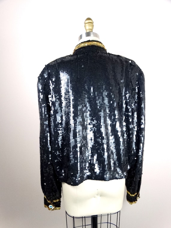 Military Style Sequin Jacket // 80s Star Bomber J… - image 5