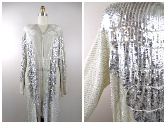 80s Silk Sequined Long Jacket // Jeanette for St.… - image 1