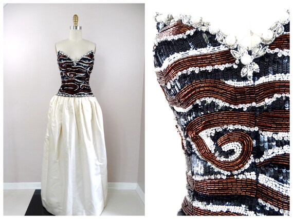 80s Gala Embellished Ballgown // Pearl Beaded Seq… - image 9