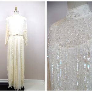Ivory Vintage Beaded Wedding Dress / Pearl Embellished Gown