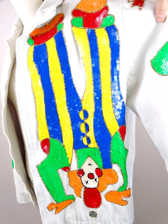 90s Circus Clown Sequined Denim Jacket // Funny F… - image 3