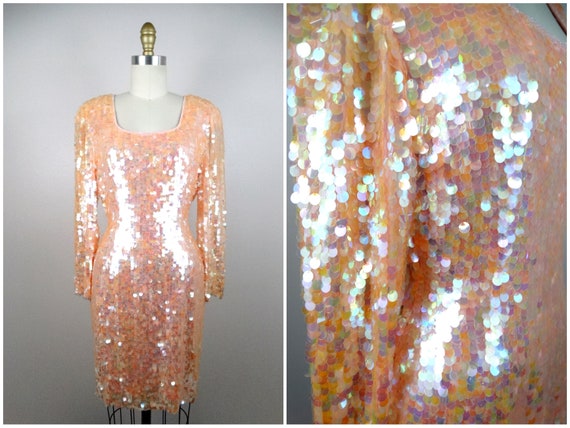 Sparkling Peach Paillette Sequin Dress // Iridesc… - image 1