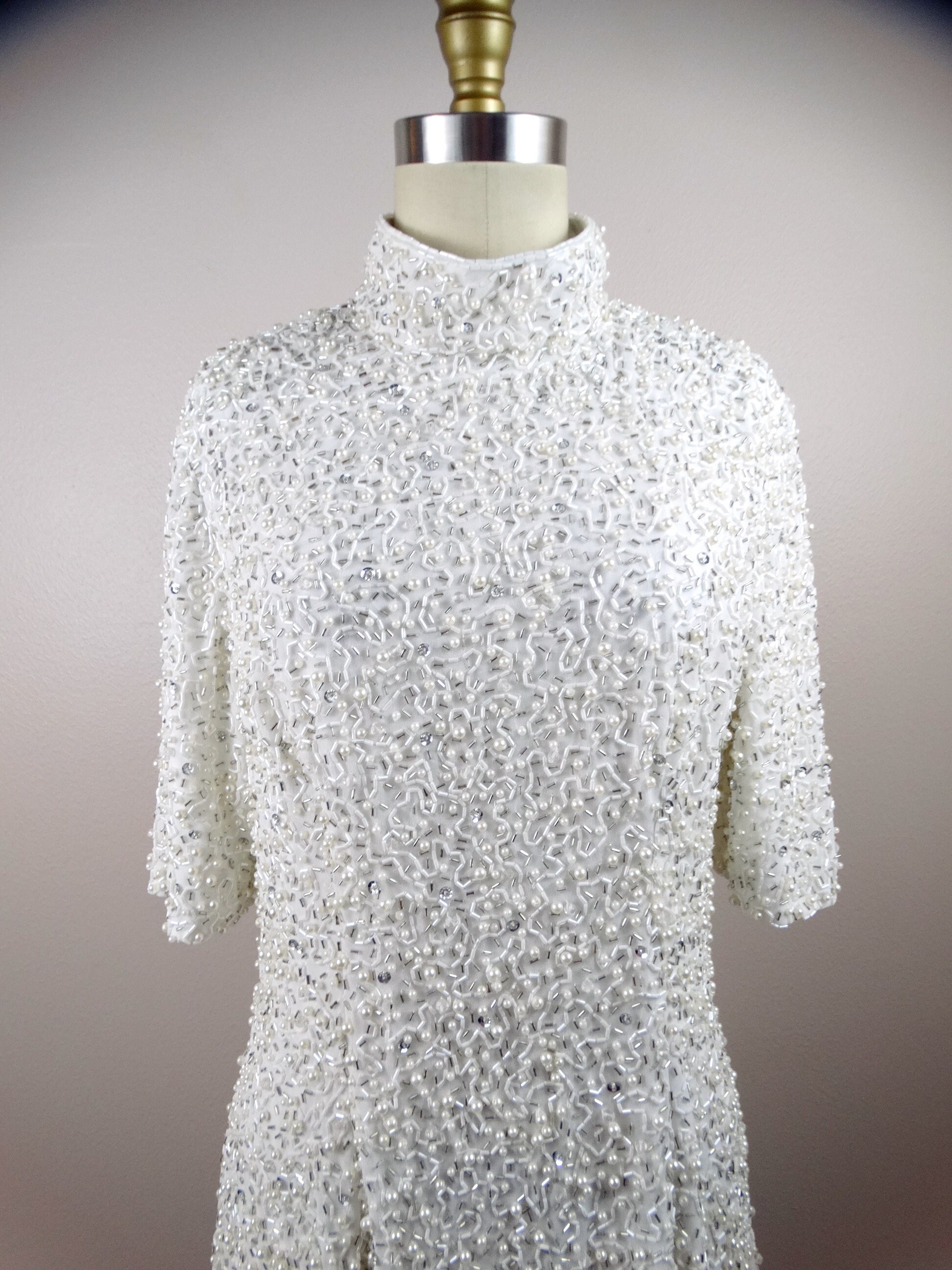 VTG Beaded Pearl Mini Dress / Short Wedding Dress / White Bead Embellished  Dress W/ Pearls - Etsy
