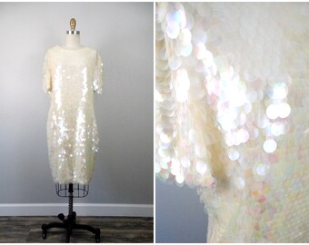Iridescent Paillette Sequin Dress // Bridal Reception Dress Fully Embellished w/ Paillettes