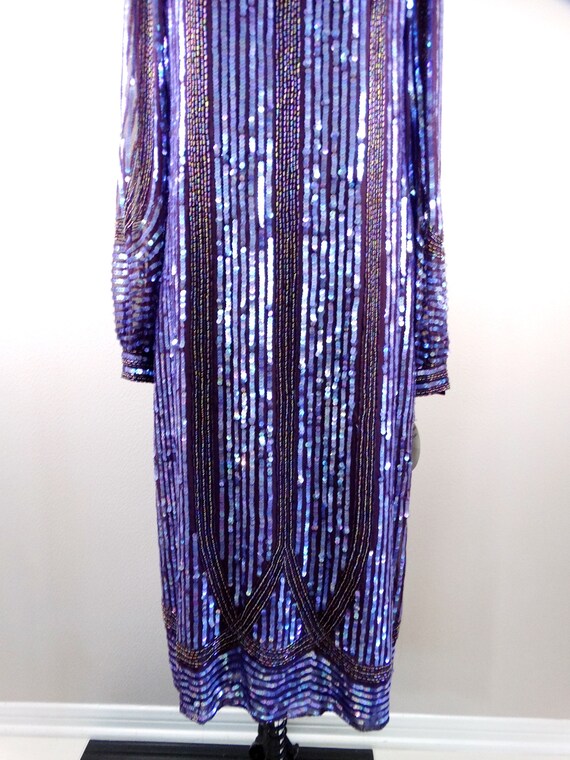 70s Couture Sequin Gown / 1970s Eggplant Dark Pur… - image 4