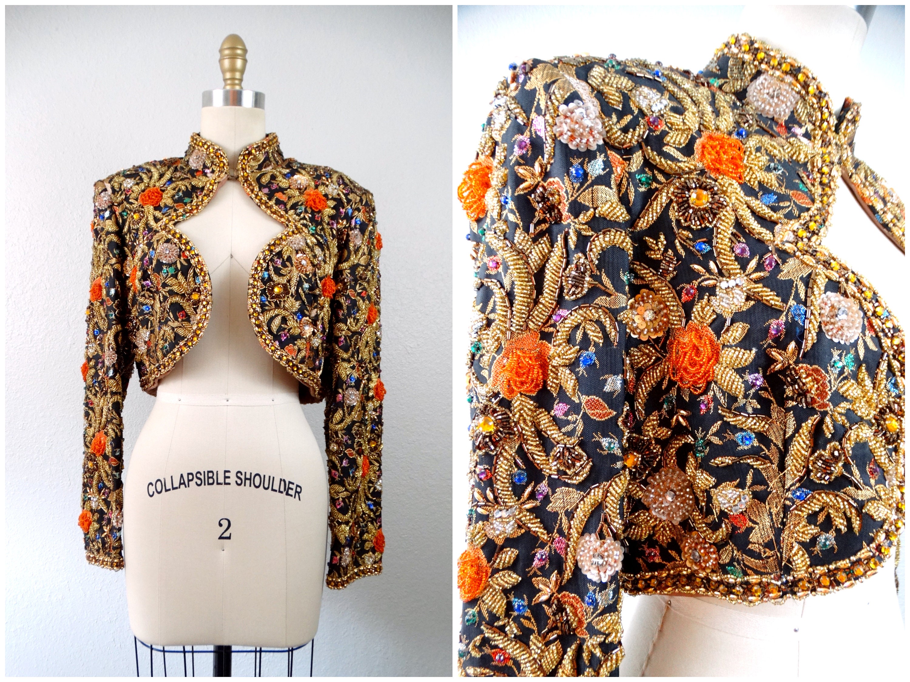 HEAVY Couture Crystal Beaded Bolero / Rhinestone Bejeweled Shrug