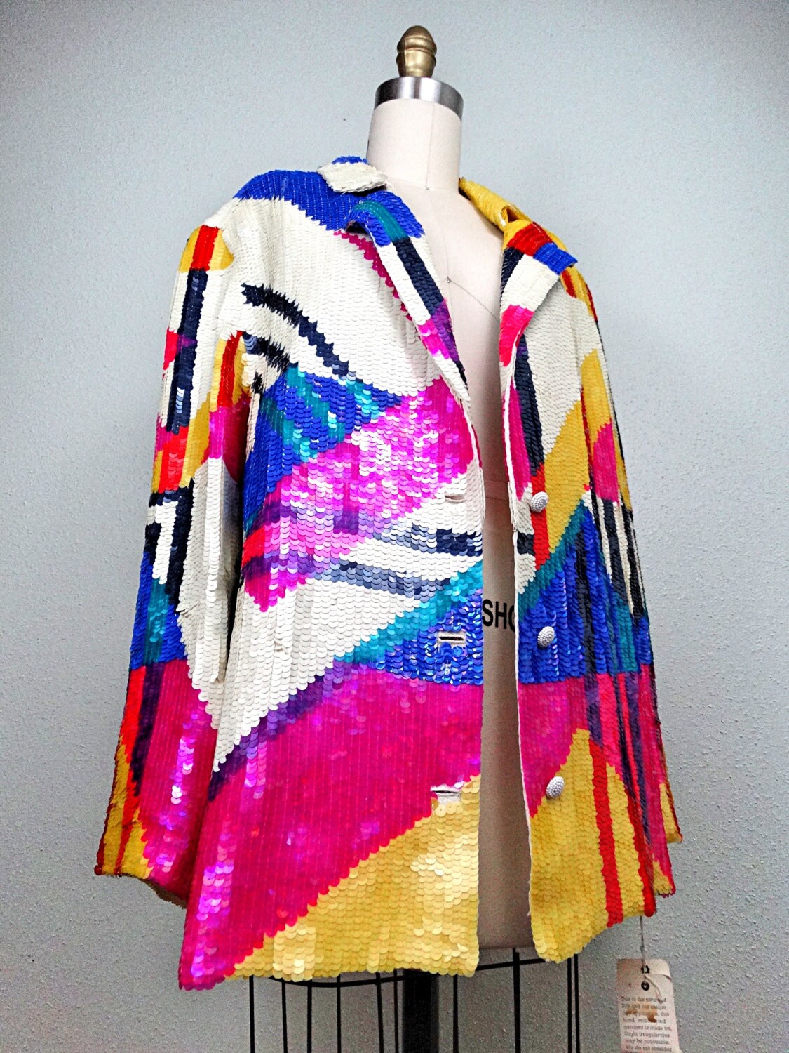 RAD 80s 90s Glam Sequined Jacket / 1990's Retro Colorblock Fully ...