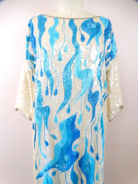 RARE Bright Beaded Iridescent Sequined Dress / Sk… - image 2