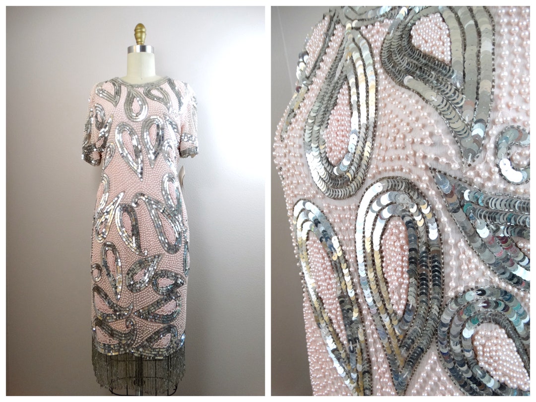 Sleeveless Pearl Embellished Pencil Pink Dress main image 1