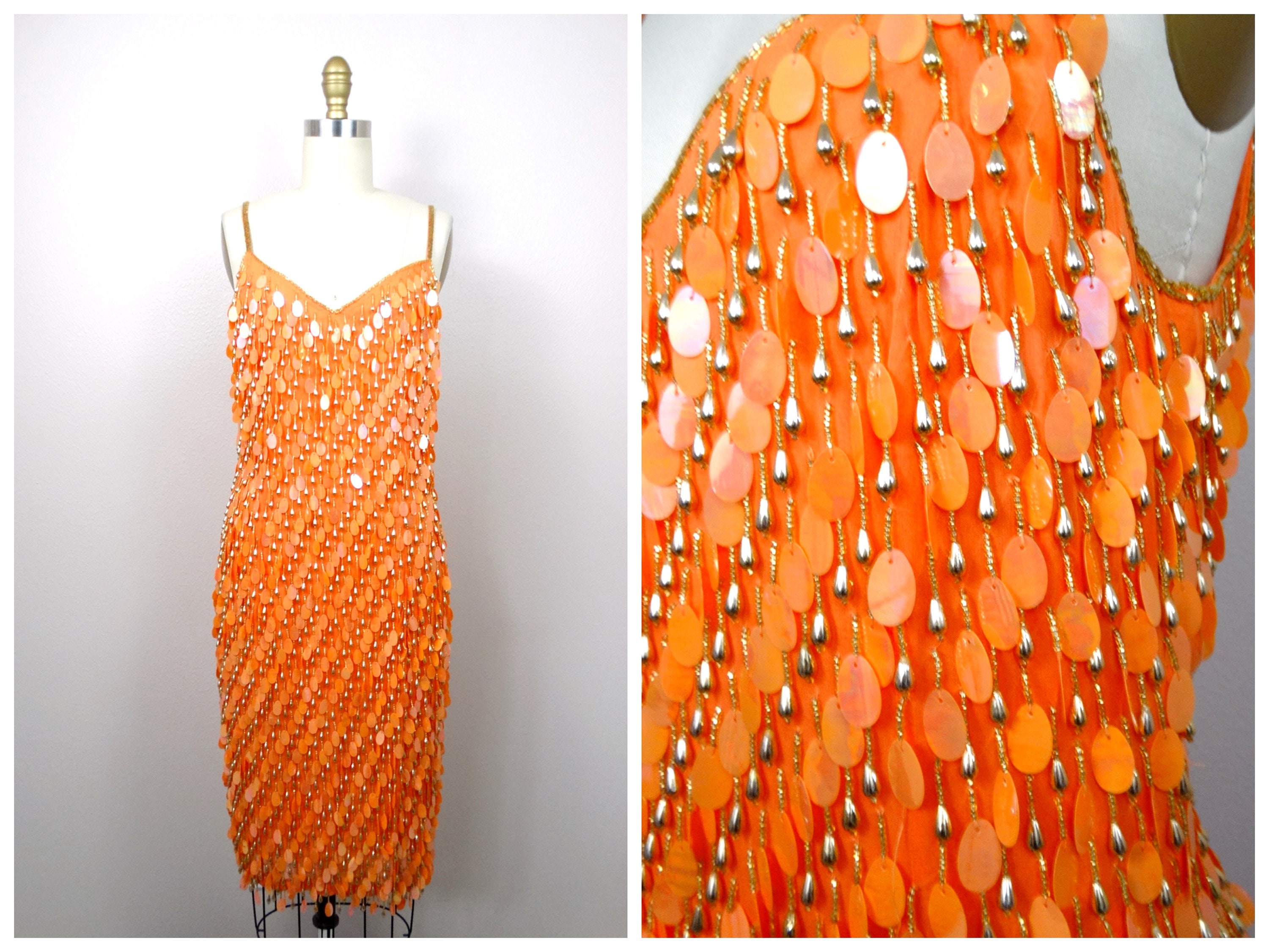 orange sequin dress