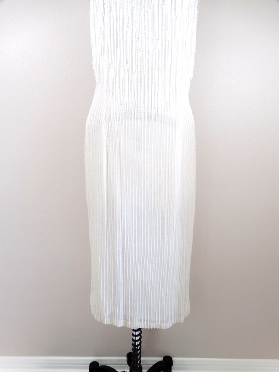 Fringed Beading Dress / White Fringe Beaded Dress… - image 5