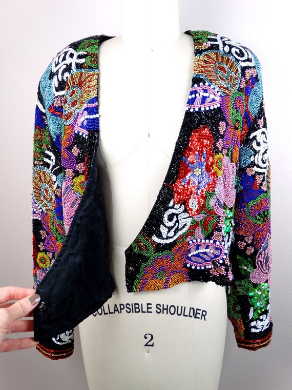VERY HEAVY All Beaded Sequin Embellished Jacket /… - image 5