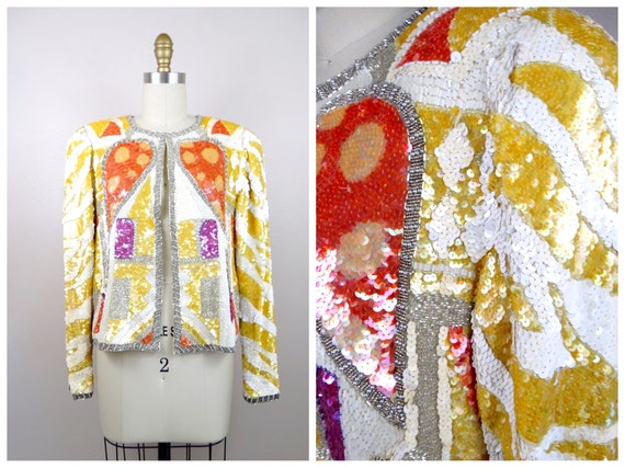 Iridescent Sequined Cardigan / Pastel Sequined Op… - image 8