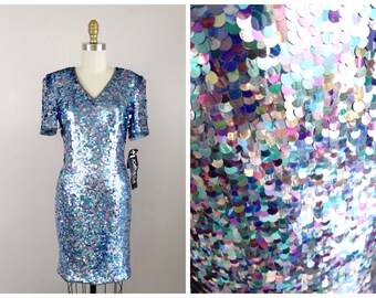 GLAM Disco Paillette Dress // Mirror Silver Sequin Embellished Dress