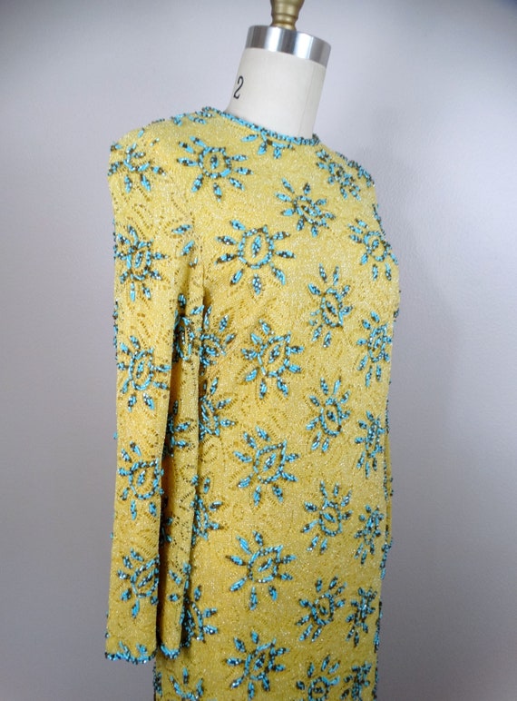 60s Mod Embellished Lace Dress // 1960s Mustard Y… - image 3