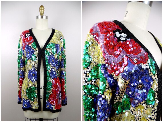 S/M Heavy Beaded Floral Embroidered Jacket / HEAV… - image 4