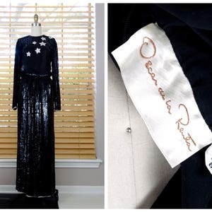 Oscar de la Renta Vintage Sequin Gown / Crystal Encrusted Star Embellished Gown / Designer Couture Sequined Evening Gown w/ Stars
