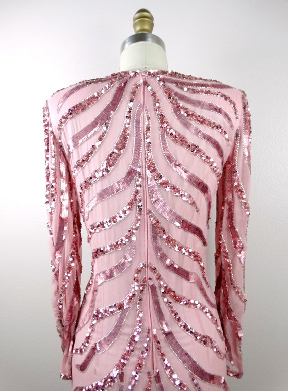 Vintage Sequin Embellished Dress / Rose Pink Sequ… - image 6