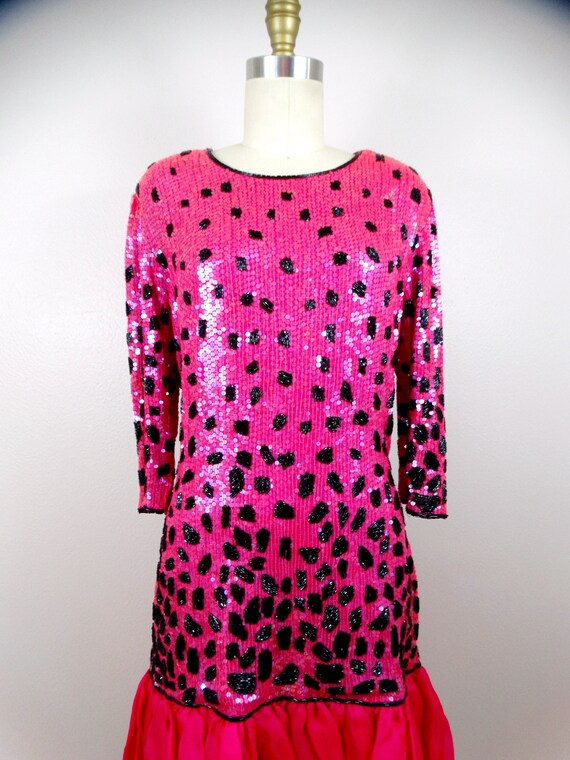 Hot pink top 80s prom dress