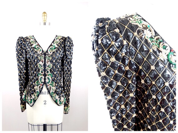 Ornate Crystal Beaded Button Down Top / Vintage C… - image 4