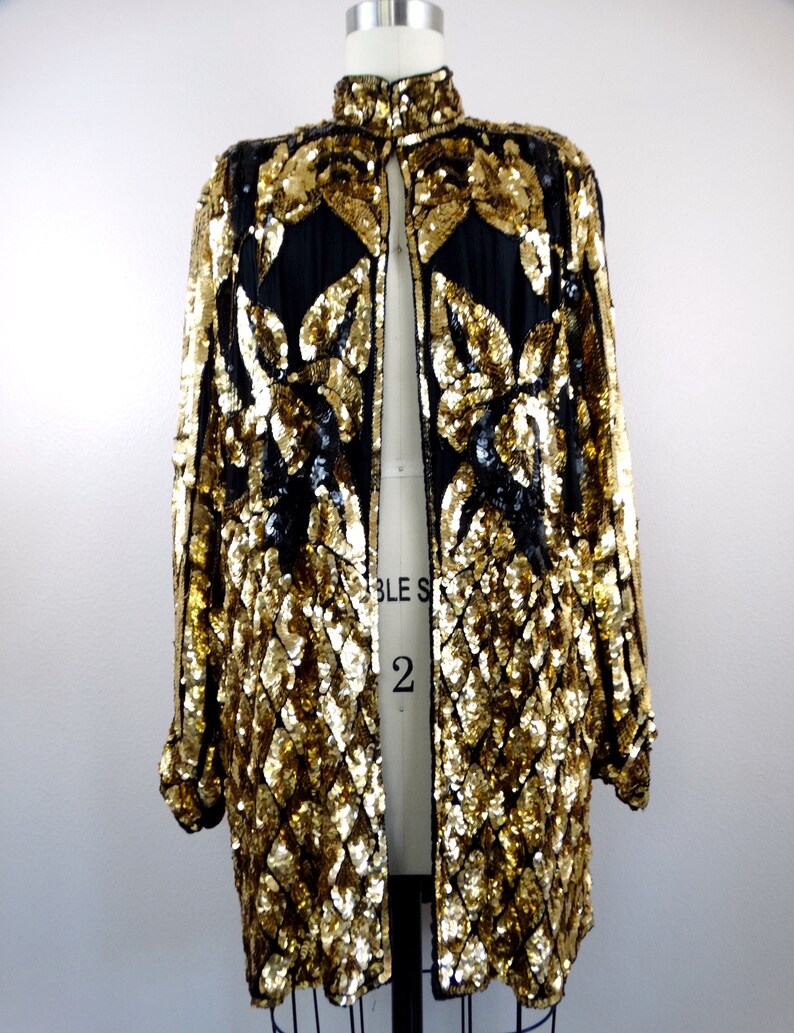 VTG Deco Gold Sequin Kimono Jacket / Boho Sequined Open Kaftan Etsy