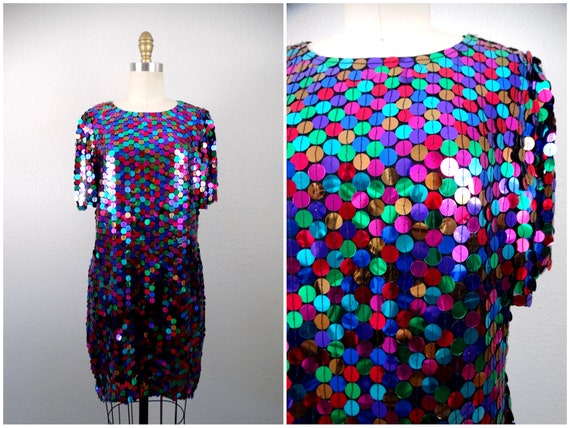 M/L Confetti Sequined Dress // Paillette Sequin R… - image 1