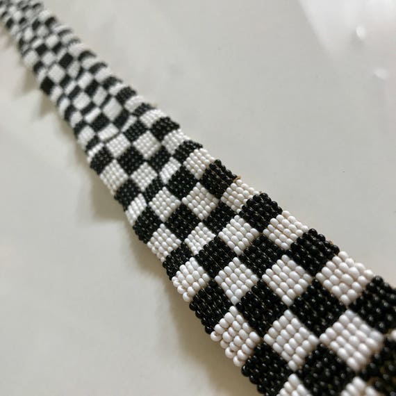 RETRO Glam All Beaded Belt // Black & White Check… - image 1