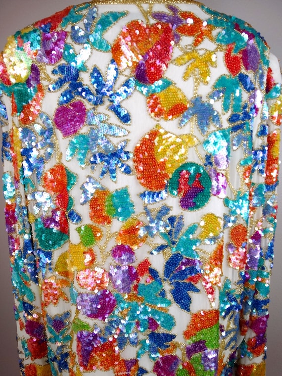 Colorful Pastel Sequin Long Cardigan / Vintage Em… - image 6