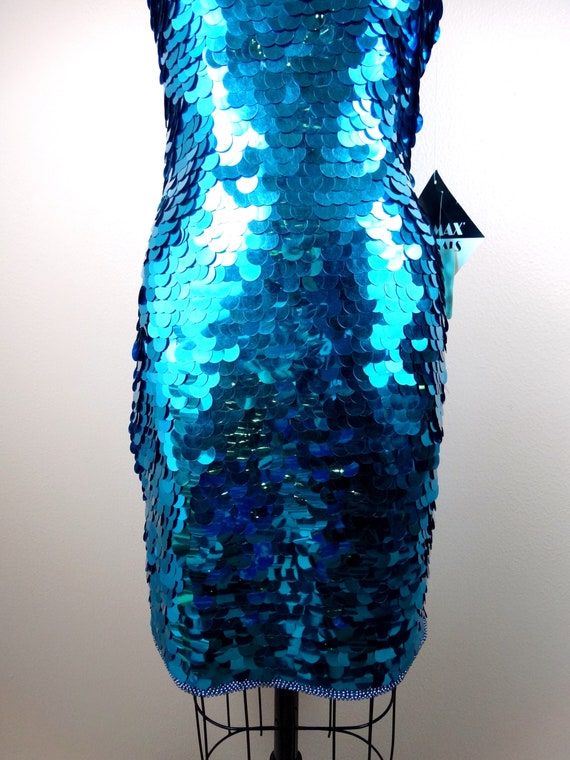 Bright Blue Paillette Sequined Dress // Vintage S… - image 3