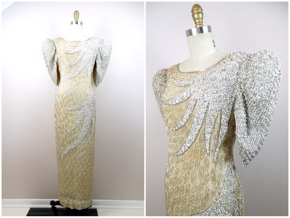 AVANT GARDE Sequined Beaded Gown // Dramatic 80s … - image 1