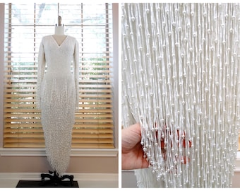 Robe de mariée perlée dégoulinant de perles / Robe de mariée en perles de verre de soie blanche / Robe de mariée fortement décorée de perles / Robe de mariée perlée vintage