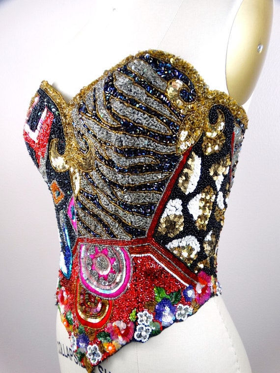 Ornate Jewel Beaded Couture Vintage Bustier // Wh… - image 5