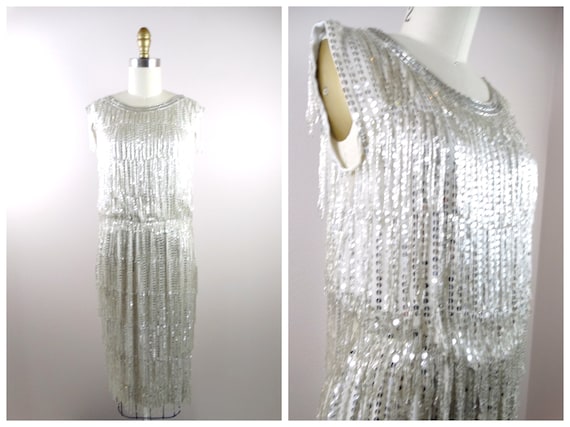 Glam All Fringe Beaded Dress // Vintage Mirror Si… - image 10