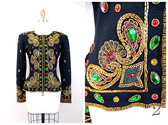 90s Ornate Jewel Beaded Fitted Jacket / Couture J… - image 1