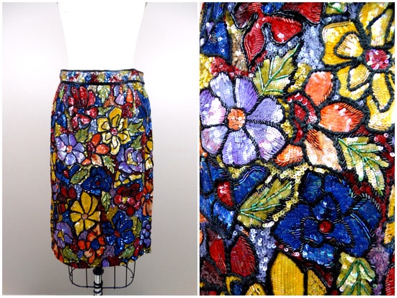 RARE Couture Designer Beaded Skirt // Vintage Seq… - image 9