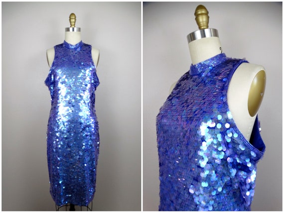 L/XL Purple Paillette Sequin Dress // Sparkling G… - image 7