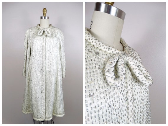 50s 60s Couture Crystal Beaded Bridal Swing Coat … - image 1