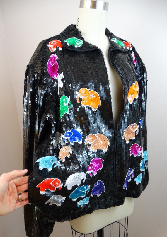 Elephant Lover Sequin Coat / 80s Wearable Art Seq… - image 5
