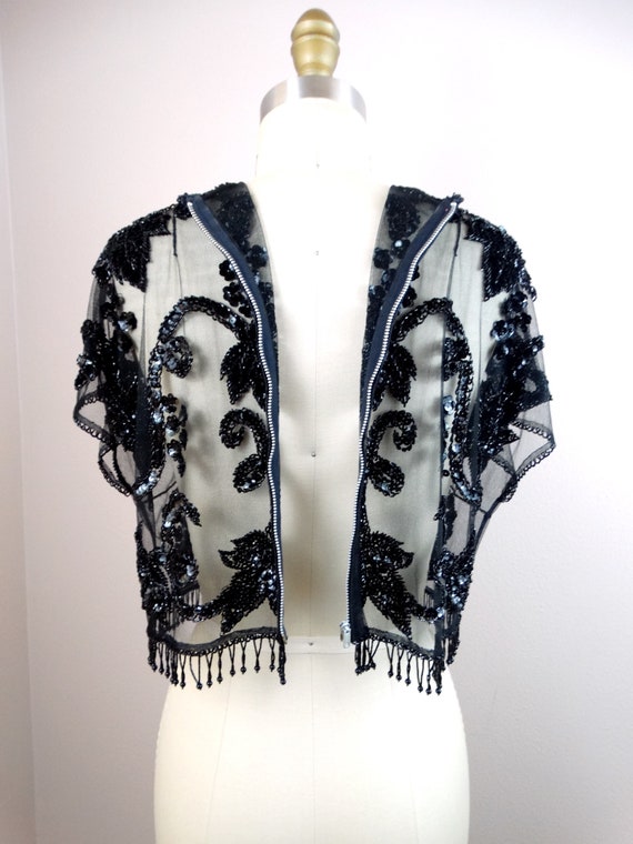 50s Fringe Beaded Sheer Crop Top // 1950's 1960's… - image 7