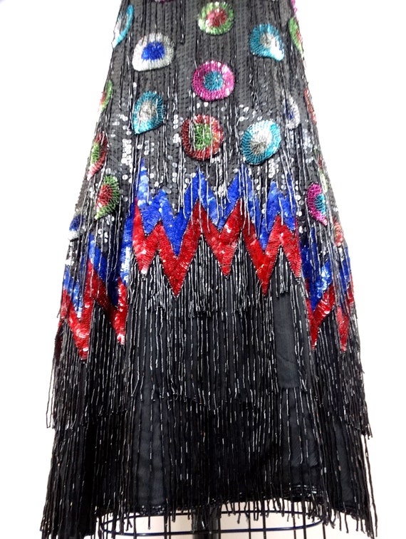 RARE Fringe Beaded Dress // Rainbow Sequined Circ… - image 6