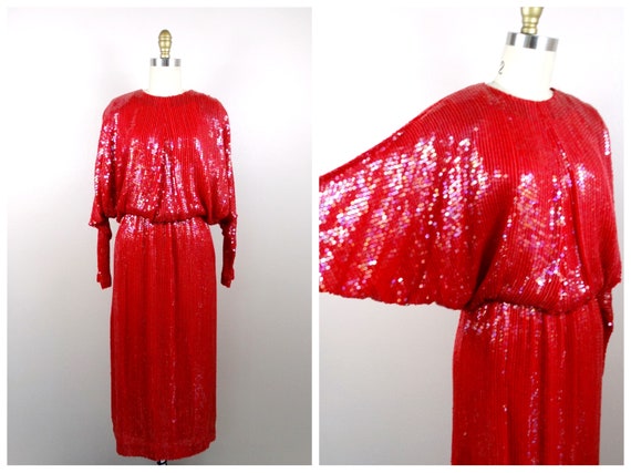 70s 80s Bright Sequined Midi Gown / All Sequin Em… - image 7