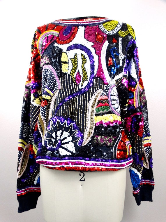 RARE Beaded Sequin Pullover Top // Colorful Sequi… - image 4