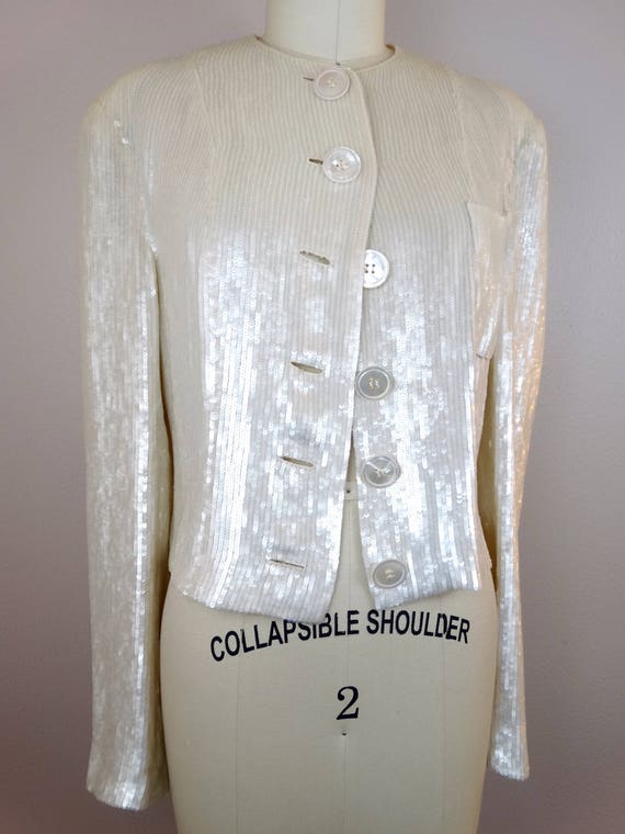 Pearlescent Couture Sequin Designer Jacket // Pea… - image 2