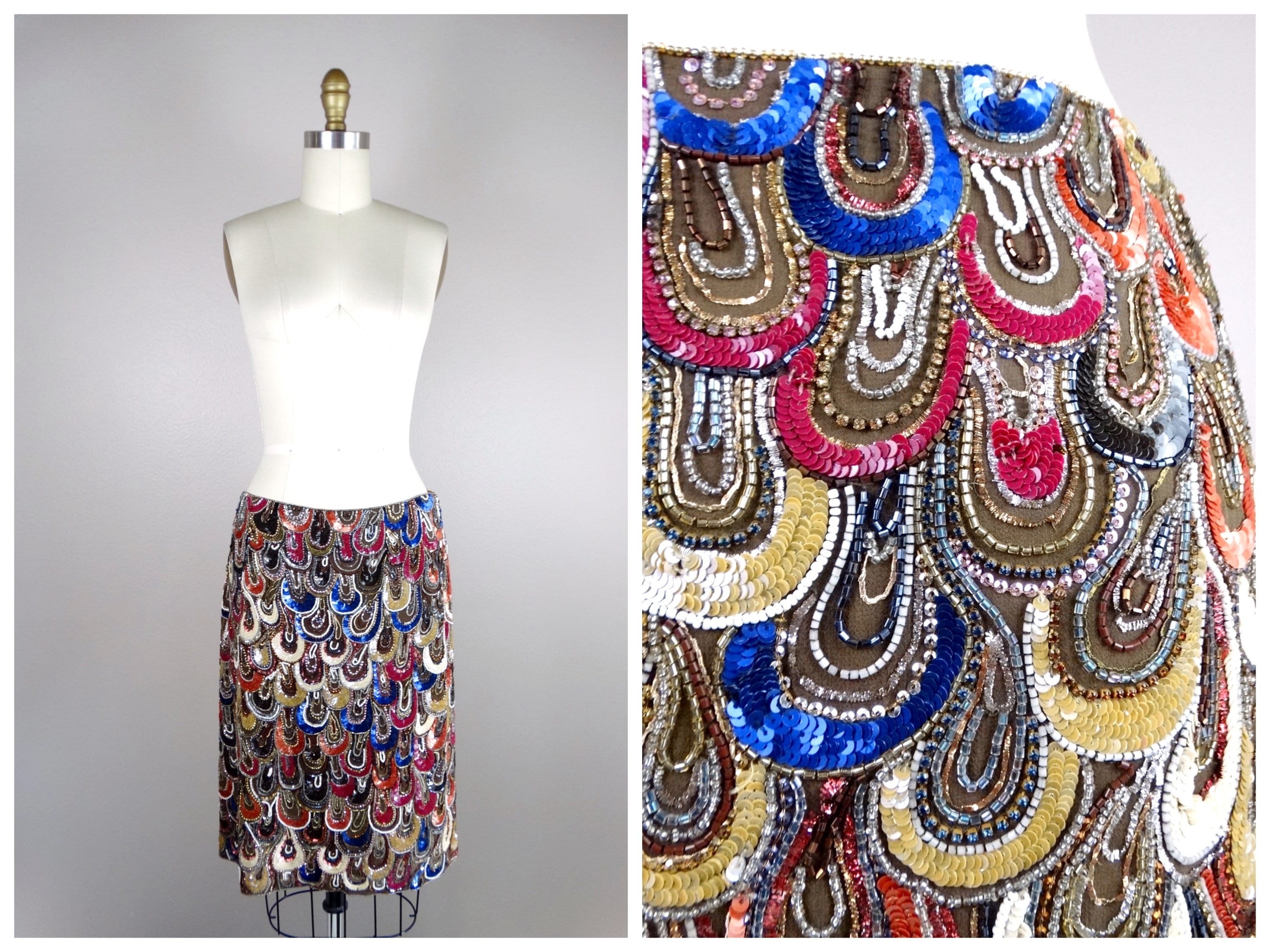 ESCADA Crystal Rhinestone Skirt // 90s Vintage Couture Sequin